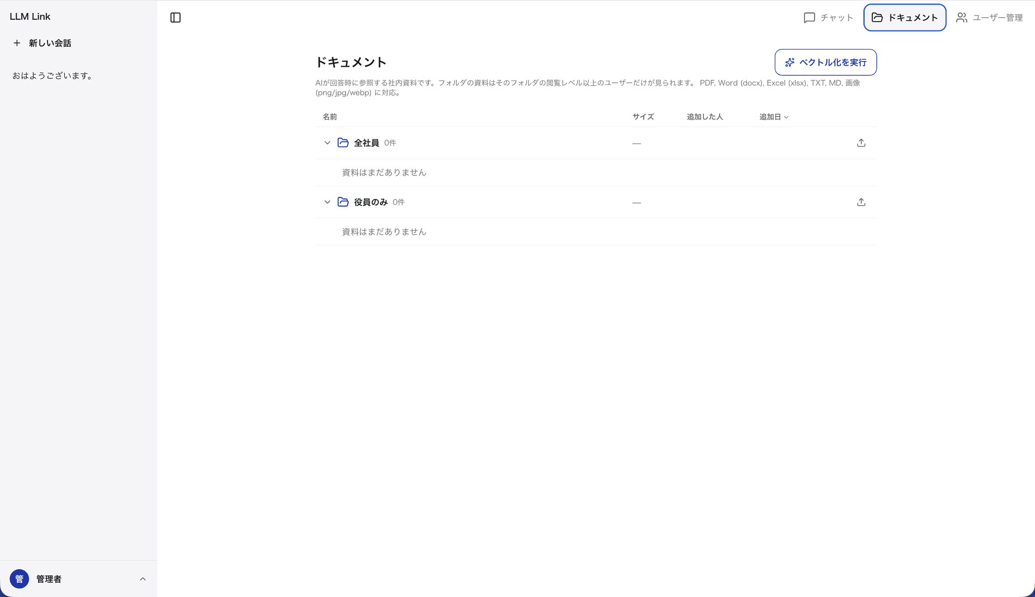 閲覧レベル付きドキュメント管理画面